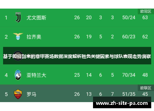 基于即将到来的意甲赛场数据深度解析胜负关键因素与球队表现走势洞察